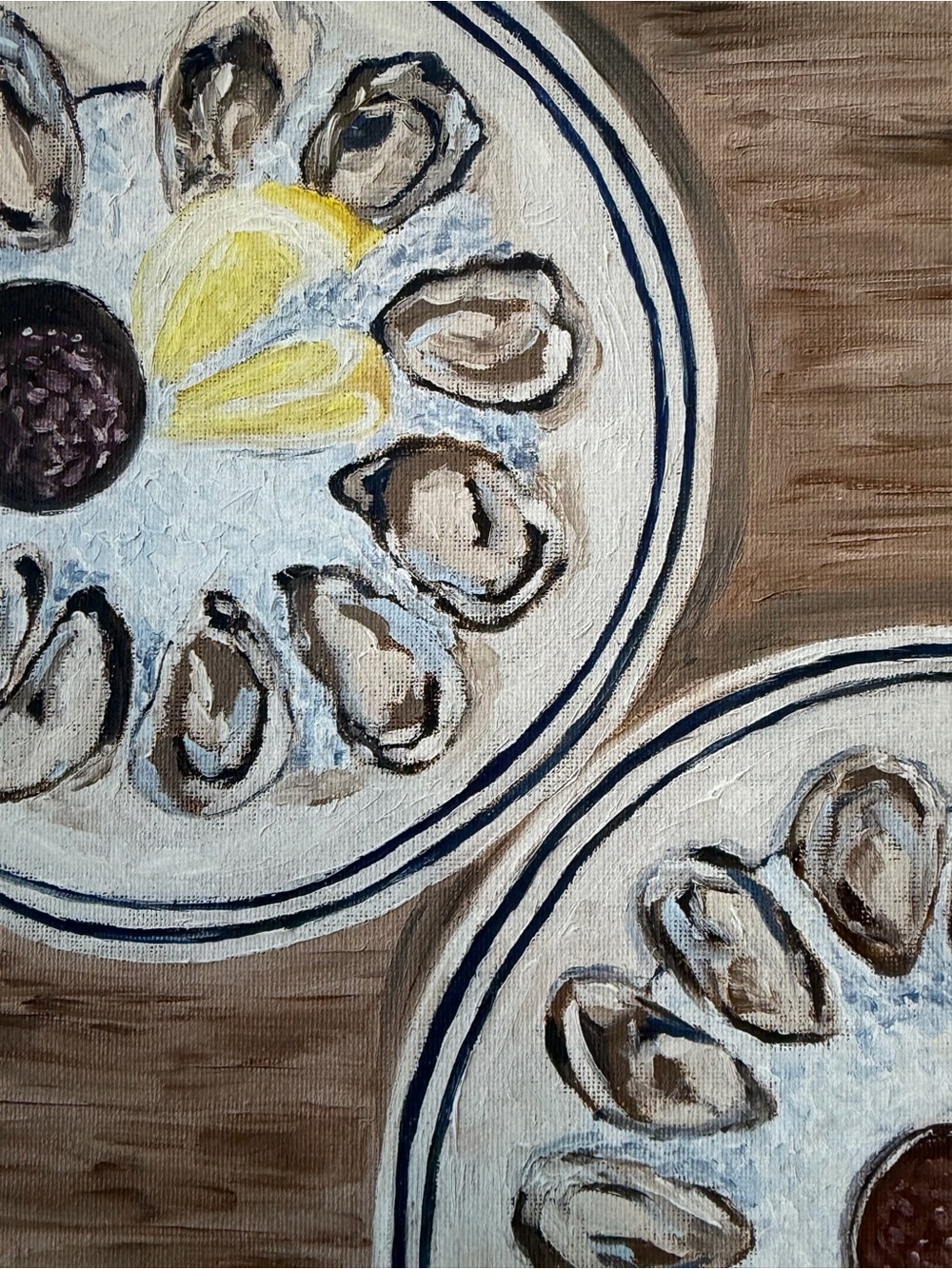 Oyster Plate Oil Painting Print - Neutral & Blue Accents - Picture 2 of 3